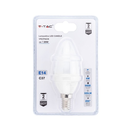 [7383] ¬[VZ14766] BOMBILLA LED 4W E14 VELA (BLISTER 1 PIEZA) 6400K