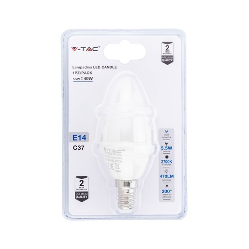 [7384] ¬[VZ14768] BOMBILLA LED 5W E14 5 VELA (BLISTER 1 PIEZA) 2700K