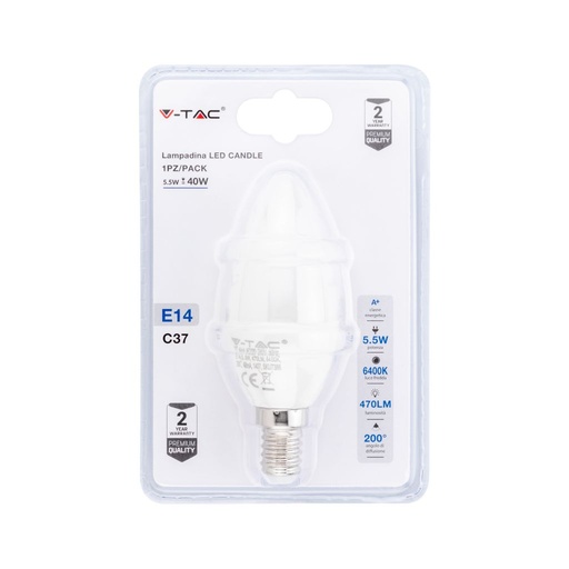 [7386] ¬[VZ14772] BOMBILLA LED E14 5W VELA (BLISTER 1 PIEZA) 6400K