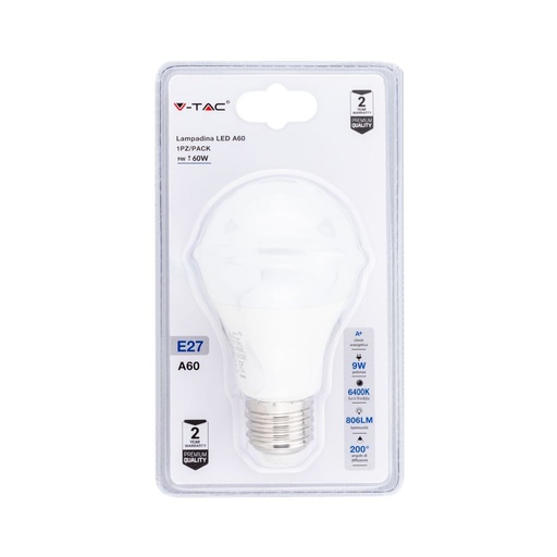 [7392] ¬[VZ14784] BOMBILLA LED E27 9W A60 (BLISTER 1 PIEZA) 6400K