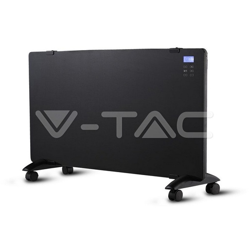 [8664] ¬[VZ17328] RADIADOR CONVECTOR DE CRISTAL 2000W NEGRO IP24 RF PANTALLA LCD DISPLAY & RUEDAS