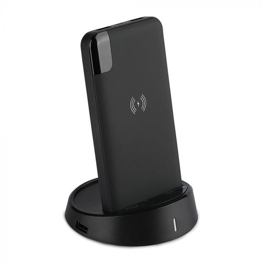 [8863] ¬[VZ17726] POWER BANK 8000MAH BATERÍA EXTERNA PORTABLE COLOR NEGRO CARGA WIRELESS & SOPORTE NEGRO