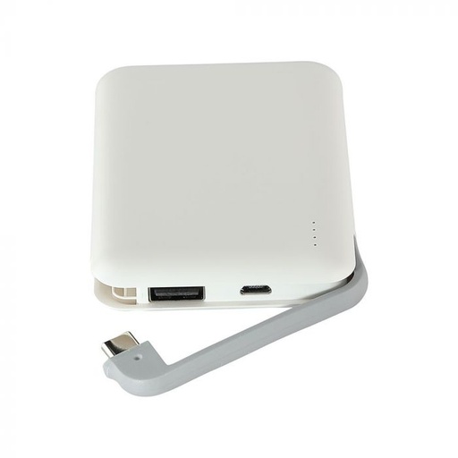 [8864] ¬[VZ17728] POWER BANK 5000MAH CON PANTALLA LED & CABLE INCORPORADO COLOR BLANCO