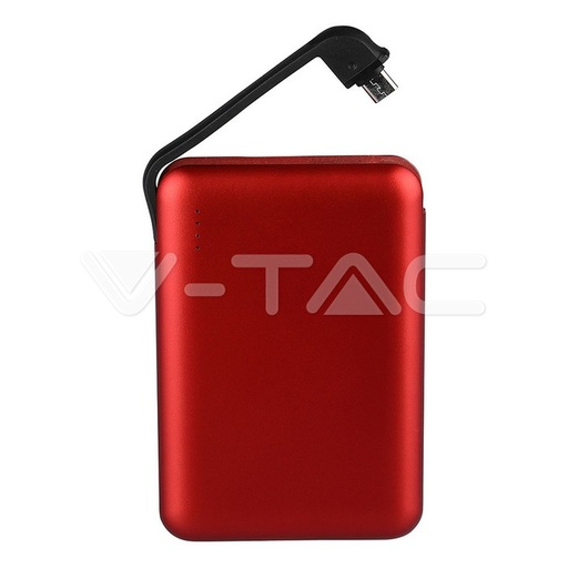 [8866] ¬[VZ17732] POWER BANK 5000MAH CON PANTALLA LED & CABLE INCORPORADO COLOR ROJO