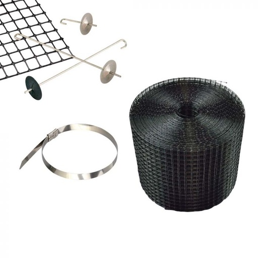 [10369] ¬[VZ20738] ALAMBRE DE HIERRO RECUBIERTO DE PVC DE MALLA NEGRA CON GANCHO DE ACERO INOXIDABLE Y KIT DE CORREAS DE ACERO INOXIDABLE