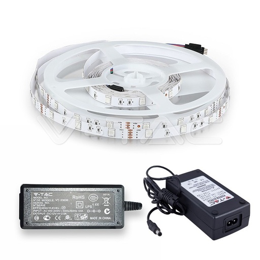 [235011] ¬[VZ470022] TIRA LED V-TAC 12V DC 4.8W SMD5050 30LED/M 500LM/M PCB 10MM IP20 RGB (Rollo de 5m.)