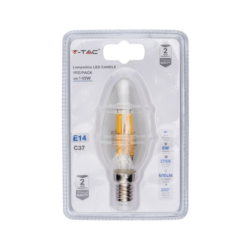 [2824] ¬[VZ5648] BOMBILLA LED 6W E14 FILAMENTO VELA 3000K