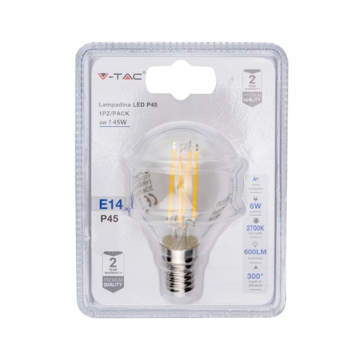 [2828] ¬[VZ5656] BOMBILLA LED 6W E14 P45 FILAMENTO (BLISTER 1 PIEZA) 2700K
