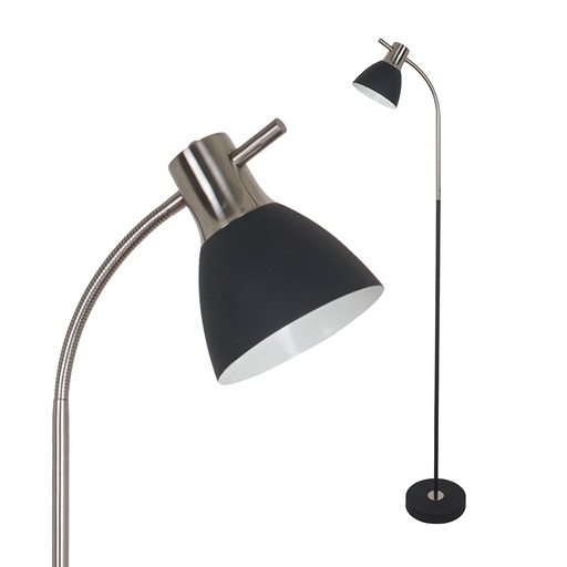 [3703] ¬[VZ7406] LÁMPARA DE PIE E27 60W NEGRO + NÍQUEL SATINADO
