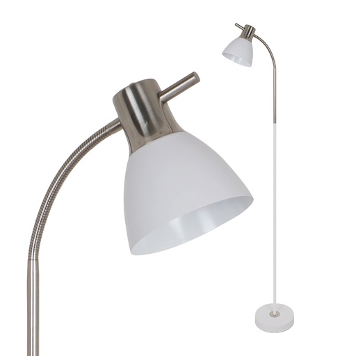 [3704] ¬[VZ7408] LÁMPARA DE PIE E27 60W BLANCO + NÍQUEL SATINADO
