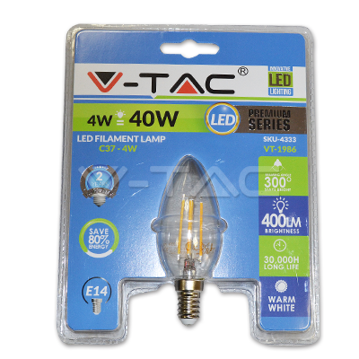 [4333] ¬[VZ8666] BOMBILLA LED 4W FILAMENTO E14 TIPO VELA 2700K
