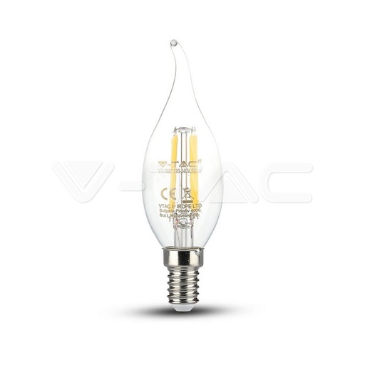 [4366] ¬[VZ8732] BOMBILLA LED V-TAC E14 TIPO VELA LLAMA 4W FILAMENT 400LM 2700K