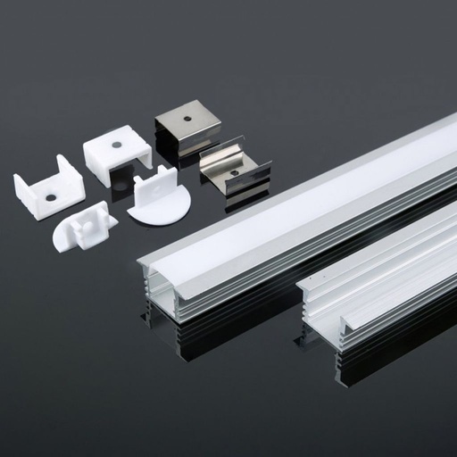 [3357] [VQ22633571] PERFIL DE ALUMINIO DE EMPOTRAR V-TAC COLOR ALUMINIO DIFUSOR OPAL 2000X24.5X12.2MM