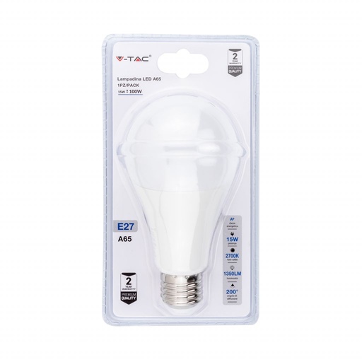 [7396] ¬[VZ14792] BOMBILLA LED E27 15W A65 2700K (BLISTER 1 PIEZA)