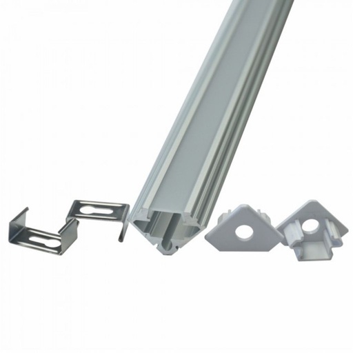 [99562] ¬[VZ199124] PERFIL DE ALUMINIO DE SUPERFICIE V-TAC COLOR ALUMINIO DIFUSOR OPAL 2000x19x19MM (PACK 2 UNID.)