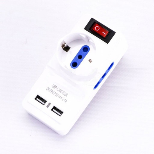 [8830] [VQ22688301] ADAPTADOR DE REGLETA V-TAC CON 2 ENCHUFES DOBLES DE 10/16 A, 1 ENCHUFE DOBLE/SCHUKO DE 10/16 A, 2 ENCHUFES USB DE 2,1 A, ENCHUFE E INTERRUPTOR DE 16 A, COLOR BLANCO