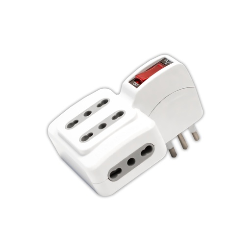 [8746] [VQ22687461] ADAPTADOR DE REGLETA V-TAC CON 4 TOMAS DOBLES DE 10/16 A, ENCHUFE DE 16 A E INTERRUPTOR CON PROTECCIÓN CONTRA SOBRECARGA, COLOR BLANCO