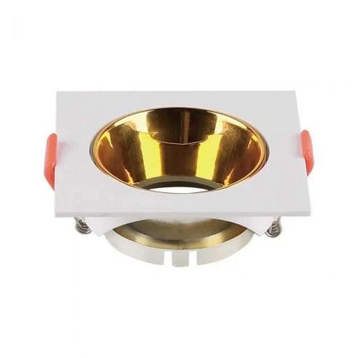 [6654] [VQ22666541] ARO PARA GU10 CUADRADO MARCO BLANCO + REFLECTOR DE ORO