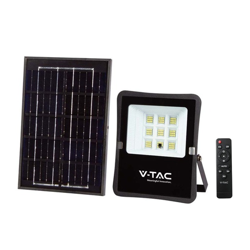 [6964] [VQ22669641] PROYECTOR LED V-TAC 6W SOLAR PANEL; 2.3 REAL WATTS SMD 400LM 100° COLOR NEGRO IP65 6400K