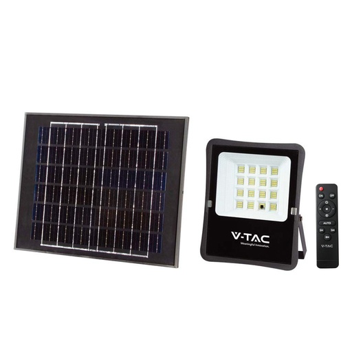 [6966] [VQ22669661] PROYECTOR LED V-TAC 12W SOLAR PANEL; 6.7 REAL WATTS SMD 1200LM 100° COLOR NEGRO IP65 6400K