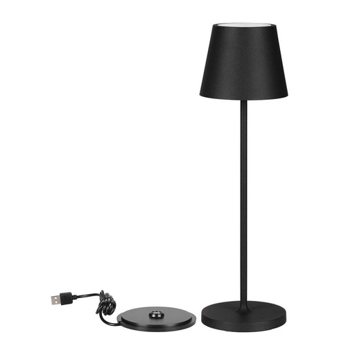 [7652] [VQ22676521] LÁMPARA DE MESA LED 2W (BATERÍA 4400MA) IP54 NEGRA 3000K