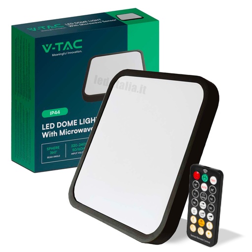 [76721] [VQ226767211] PLAFÓN LED 18W SENSOR MICROONDAS MARCO CUADRADO NEGRO IP44 4000K