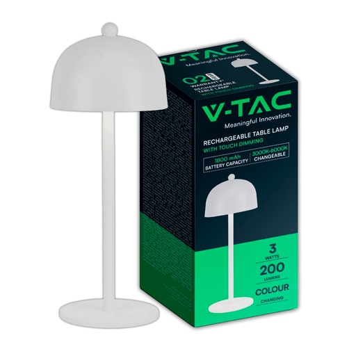[7986] [VQ22679861] LÁMPARA SOBREMESA LED 1800MAH BATERÍA 115X300 CUERPO BLANCO CCT
