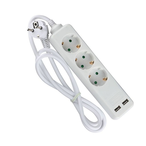 [8774] [VQ22687741] ENCHUFE 3 TOMAS CON 2 PUERTOS USB BLANCO