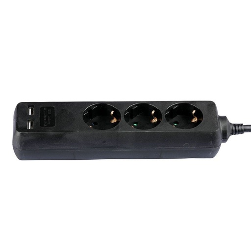 [8776] [VQ22687761] ENCHUFE 3 TOMAS CON 2 PUERTOS USB NEGRO CON CABLE 1.5M