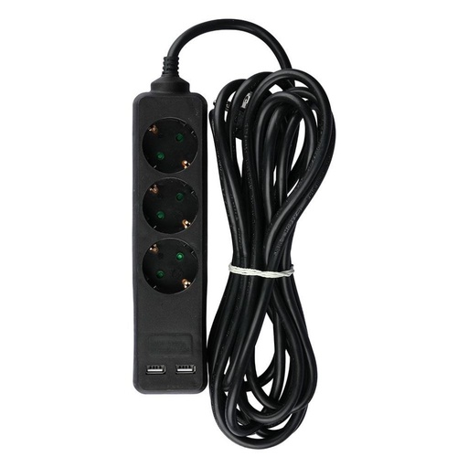 [8777] [VQ22687771] ENCHUFE 3 TOMAS CON 2 PUERTOS USB NEGRO CON CABLE 5M