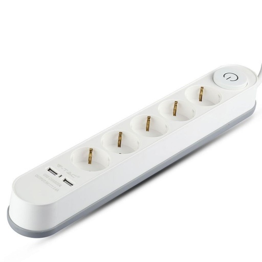 [8807] [VQ22688071] REGLETA BASE 5 ENCHUFES & 2 PUERTOS USB 3G 1.5MM X 3M COLOR BLANCO