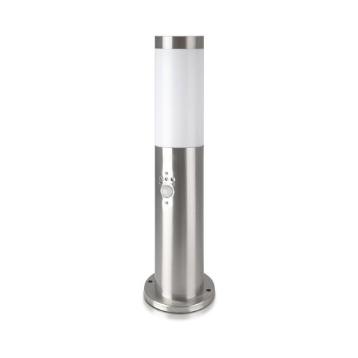 [8964] [VQ22689641] BALIZA DE JARDÍN DE ACERO INOXIDABLE E27 45CM PIR SENSOR SATÉN-NÍQUEL IP44