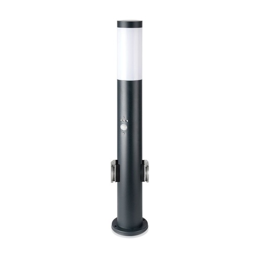 [8976] [VQ22689761] BALIZA DE JARDÍN DE ACERO INOXIDABLE E27 60CM PIR SENSOR 2 ENCHUFES ESTÁNDAR EUROPEO CUERPO GRIS IP44