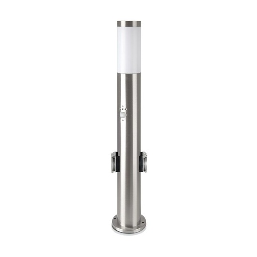 [8977] [VQ22689771] BALIZA DE JARDÍN DE ACERO INOXIDABLE E27 60CM PIR SENSOR 2 ENCHUFES ESTÁNDAR EUROPEO SATÉN-NÍQUEL IP44