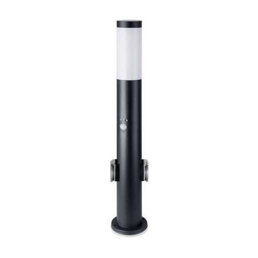 [8979] [VQ22689791] BALIZA DE JARDÍN DE ACERO INOXIDABLE E27 60CM PIR SENSOR 2 SATÉN-NÍQUEL CUERPO NEGRO IP44