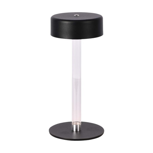 [10570] [VQ226105701] LÁMPARA DE MESA LED 3W D120X255 NEGRO+PILAR CENTRAL TRANSPARENTE CCT