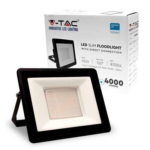 [20314] [VQ226203141] PROYECTOR LED V-TAC 50W CHIP SAMSUNG SMD 4000LM 100° COLOR NEGRO IP65 4000K